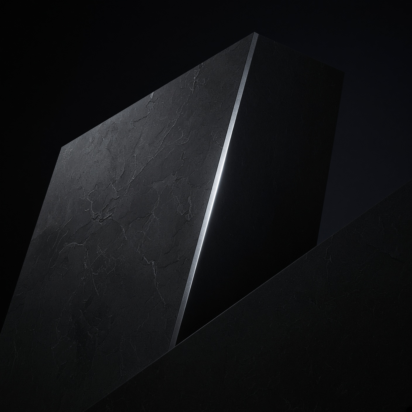 Abstract dark stone planes with a silver edge of light